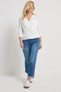 M&Co Ivory White Long Sleeve Wrap Top