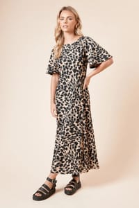 Dorothy Perkins Petite Angel Sleeve Leopard Midi Dress
