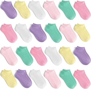 Toddler Girls Socks, 24 Pairs, Colorful Breathable Ankle Socks