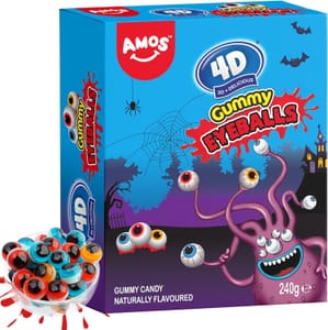AMOS Halloween 4D Eyeballs Gummy Sweets Mixed Fruit Candy 240g