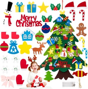 TonJin Felt Christmas Tree Set with 32 Ornaments + 3m String Lights