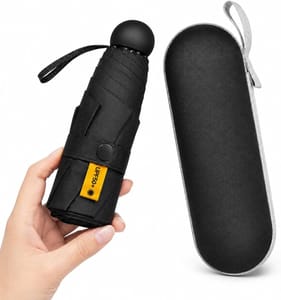 Mini Folding Umbrella with Case, Pocket-Sized, Lightweight Black