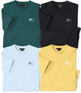 Pack of 4 Men's Round-Neck T-Shirts - Blue Green Yellow Black