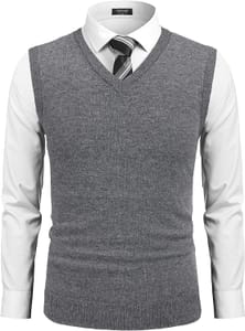 COOFANDY Men's V-Neck Sleeveless Knitted Tank Top, Grey XXL