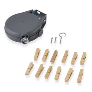 15m Retractable Wall-Mounted Clothesline Kit with 12 Pegs Grey