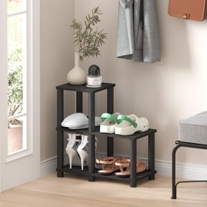 Furinno Turn-N-Tube 2-Tier Ladder Shelf, Toolless Assembly, Black