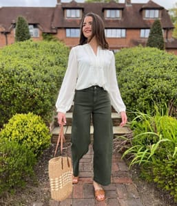 Dark Green Wide Leg Ankle Grazer Jeans