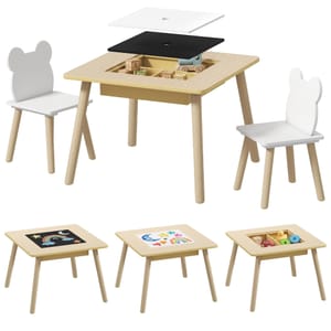 AIYAPLAY 3-Piece Kids Table and Chairs Set, Convertible Desk