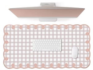 Cute Pink Scalloped Desk Mat: Kawaii Pastel Checkered 31x15.7in
