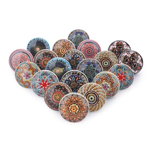 Multicolor Flower Ceramic Cabinet Knobs Vintage Look, Set of 20