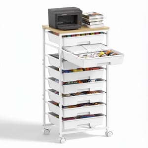 8-Drawer Rolling Storage Trolley with Wooden Worktop and Lockable Castors