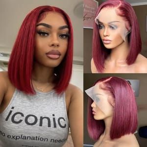 99J Burgundy Bob Wig, 13x4 Lace Front, 10-Inch Human Hair