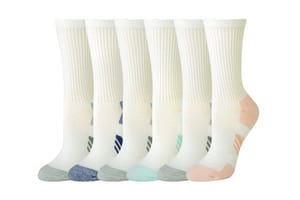 Amazon Essentials Women's Cushioned Breathable Crew Socks, White, 6 Pairs