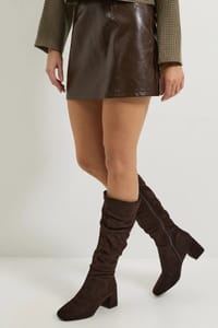 Dorothy Perkins Kaya Ruched Knee High Boots - Brown