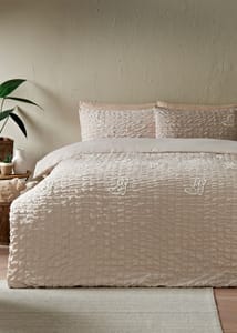 Natural Seersucker Embroidered Boot Duvet Set Single