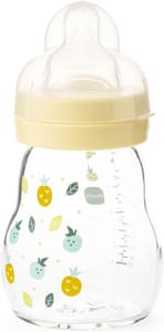 MAM Glass Bottle 170ml with SkinSoft Silicone Teat, Yellow