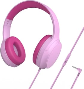 Usoun Kids Headphones Over-Ear Wired Microphone 85/94dB Foldable 3.5mm Pink