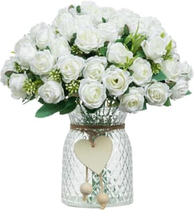 DuHouse 6-Pack Mini Rose Artificial Bouquets, White