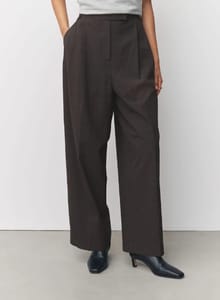 Chocolate Brown Check Double Pleat Straight Leg Trousers