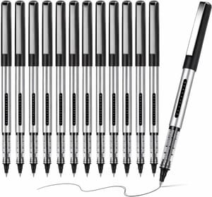 12-Pack Rollerball Gel Pens 0.5mm Black Quick-Dry
