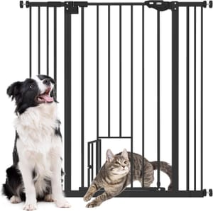 PawHut Extra Tall Dog Gate with Cat Flap, Black