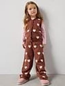 The Very Collection Girls Knitted Heart Detail Vest and Wide Leg Trouser - Print