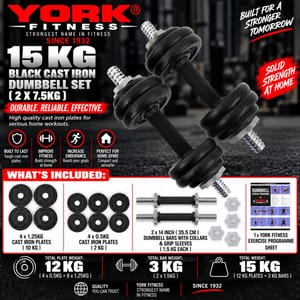 York Fitness 15kg Cast Iron Dumbbell Set (2x7.5kg)