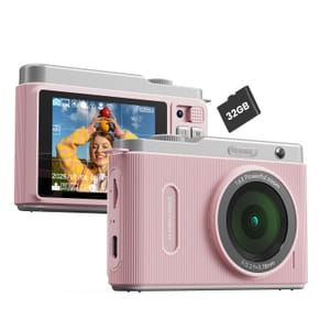 64MP 4K WiFi Kids Camera, Dual Lens, 16x Zoom, Pink