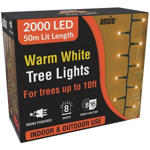 ANSIO Christmas Tree Lights, 2000 LEDs, 50m Warm White