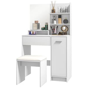 HOMCOM White Dressing Table with Mirror and Stool