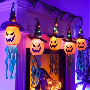 CNMTCCO 5pc Halloween Pumpkin String Lights IP44 Battery Powered Indoor/Outdoor