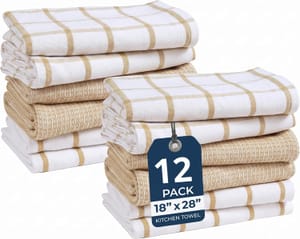 Lane Linen Kitchen Towels Set, 12-Pack, 100% Cotton, Beige, 18x28"