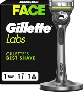 GilletteLabs Men's Razor & 1 Refill, Exfoliating Bar, Magnetic Stand