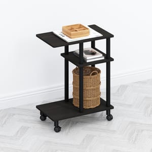 Furinno TOMI 3-Tier C-Shape Side Table with Wheels Espresso/Black