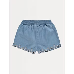 Denim Embroidered Trim Shorts