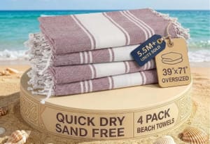 Lane Linen Oversized Turkish Beach Towels, 4-Pack, 39x71, Quick-Dry, Mauve