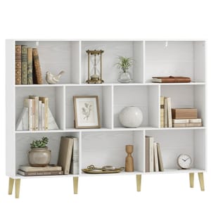 HOMCOM 10-Cube Bookshelf with Solid Wood Legs, 140 Cm, White