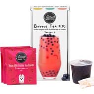 Vegan Bubble Tea Kit: Strawberry, Blueberry Boba, Paper Straws