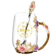 12 Oz Flower Glass Mug with Spoon, Mother's Day Gift