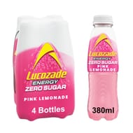 4 X 380ml Lucozade Zero Pink Lemonade, Sugar Free (£2.02/£1.90 S&S +5% voucher)