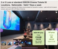5 Luxe or Standard ODEON Cinema Tickets or 2 Tickets Option Available
