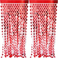2 Pack Red Heart-Shaped Metallic Tinsel Fringe Backdrop 3.2x6.6Ft