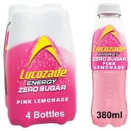 Lucozade Energy Zero Sugar Drink Pink Lemonade 4x380ml