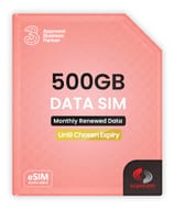 Three 500GB Data SIM with Vodafone Access and Payment Options