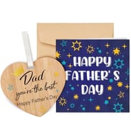 Welsky Father's Day Card with Wooden Plaque, Blue Star Design
