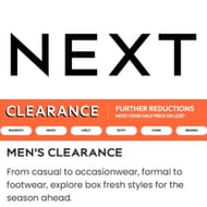 NEXT Clearance Sale - up to 60% plus More off on Men's Fashion!