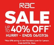 SALE up to 40% off RAC Breakdown Cover*