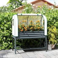 Galvanised Raised Planter with Greenhouse Cover and Bottom Shelf