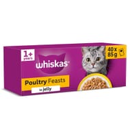 40 X 85g Whiskas Adult Wet Cat Food in Jelly, Poultry Feasts (£9.28/£8.74 S&S)