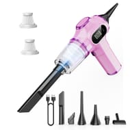Nikocreos Pink Portable Cordless Car Vacuum with LCD Multi Nozzles